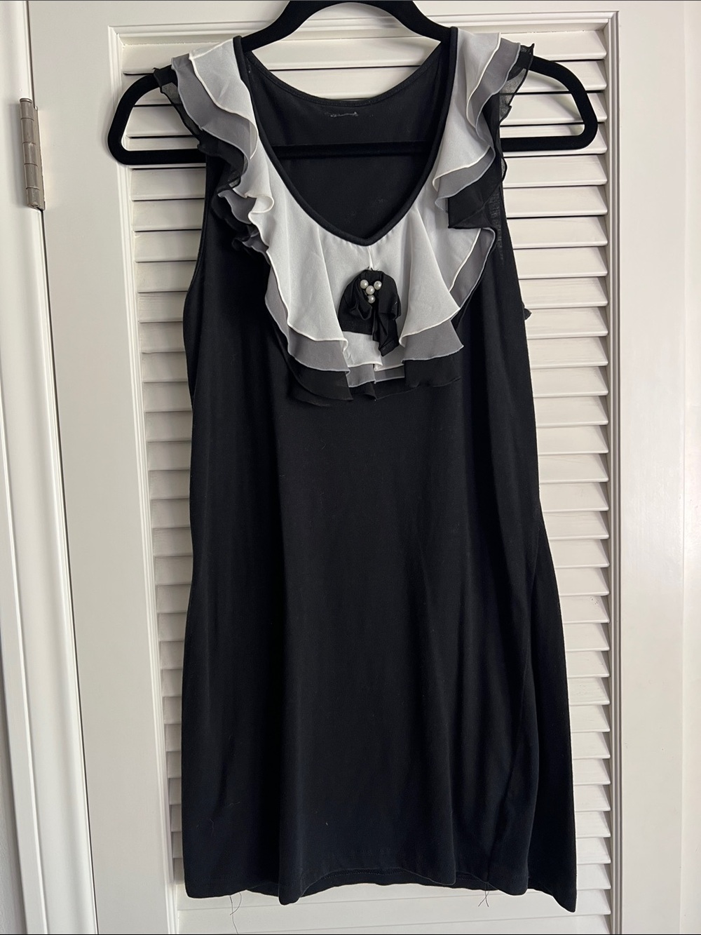 H&M Black and White Ruffle-Trim Sleeveless Mini Dress